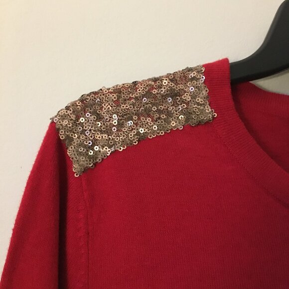 Merona Red with Gold Sequin Shoulders Button Down Cardigan - Picture 6 of 14